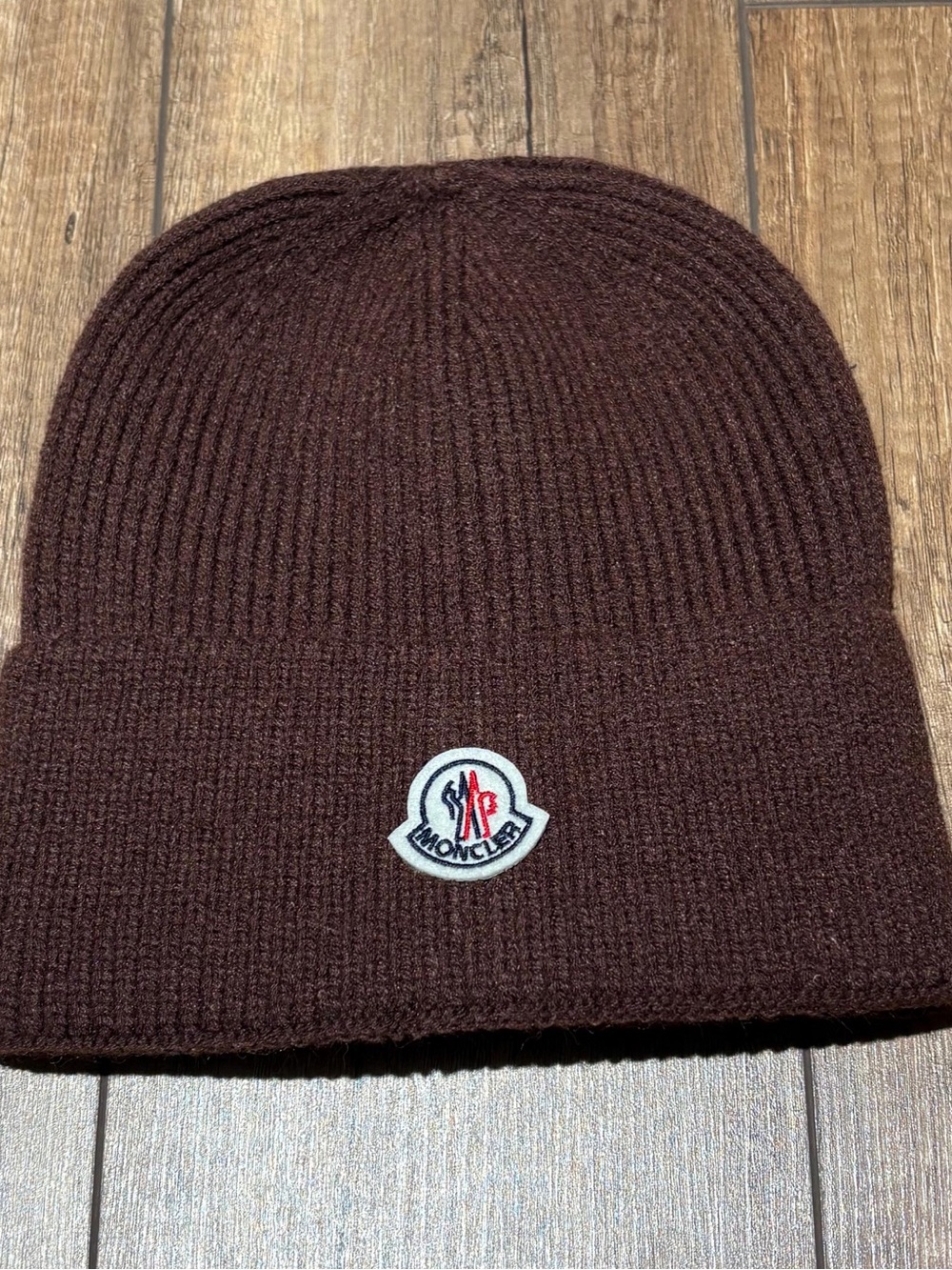Moncler Brown Wool Knit Beanie Hat One Size New with Tags